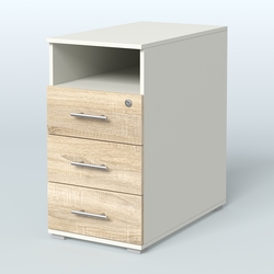 Тумба приставная с 3 ящиками (метабокс) и нишей с замком без топа Индиго Вуд, цвет белый + дуб светлый, Белый + Дуб Сонома