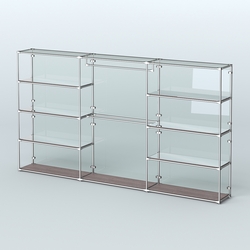 Торговая система ХРОМ (задняя стенка - стекло) 3600 мм с зеркальными полками и поручнями №1, Ясень Анкор темный