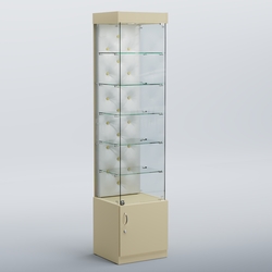 Высокая стеклянная витрина КАПИТОНЕ №502, Крем вайс + Экокожа белая