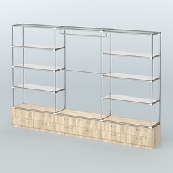 Торговая система ХРОМ без ДСП 3600 мм с тумбами Т14, зеркальными полками и поручнями №1, Дуб Сонома