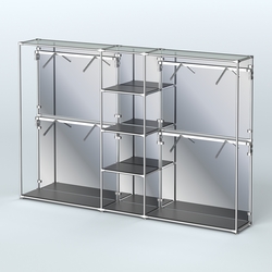 Торговая система ХРОМ (задняя стенка - зеркало) 3030 мм с полками ДСП и поручнями №8, Черный