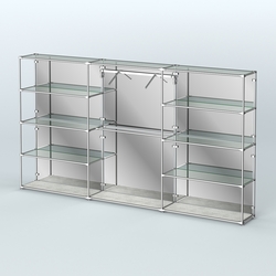 Торговая система ХРОМ (задняя стенка - зеркало) 3600 мм с прозрачными полками и поручнями №9, Метрополитан Грей