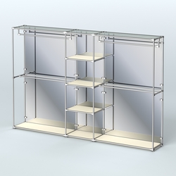 Торговая система ХРОМ (задняя стенка - зеркало) 3030 мм с полками ДСП и поручнями №4, Крем Вайс