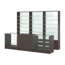 Комплект стеллажей с наклонными стеклянными полками SL-6 №12-1 и прилавков ЭК-04, Дуб Венге