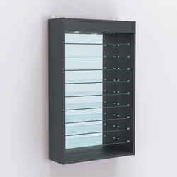 Витрина настенная №202-8Г открытая с девятью полками и зеркальной стенкой, Антрацит