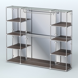 Торговая система ХРОМ (задняя стенка - зеркало) 2430 мм с полками ДСП и поручнями №3, Дуб Венге