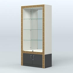 Витрина с декором и зеркалом №ВБА-3, Белый и Черный