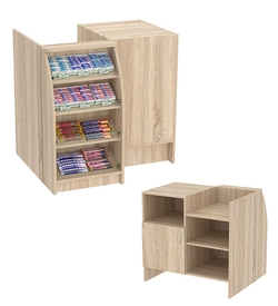 Торговый кассовый прилавок импульсных покупок двухсекционный из ДСП Импульс №1-3-450, Дуб сонома