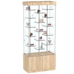 Стеклянная торговая витрина с двойными регулируемыми по высоте полочками Фрактал №1-2, Дуб сонома