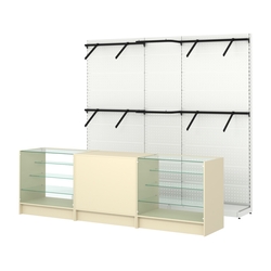 Комплект стеллажей с поручнями П-П и прилавков ЭК-4 для торговли одеждой №15, Крем Вайс