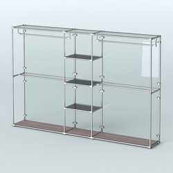 Торговая система ХРОМ (задняя стенка - стекло) 3030 мм с тонированными полками и поручнями №4, Ясень Анкор темный