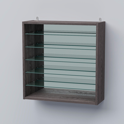 Витрина настенная №201-6Г открытая зеркальная с пятью полками из стекла, Ясень Анкор темный