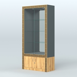 Витрина с декором и зеркалом №ВБА-3, Темно-Серый  + Дуб Золотистый