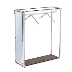 Хромированный стенд-вешало с нижней платформой, торец-зеркало ZTD-12 №1-1 с полкой стекло 6 мм (прозрачное), Орех