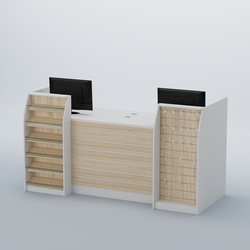 Ресепшен Атлант с накладными планками наклонными полками и экономпанелью №9, Белый + Дуб Сонома