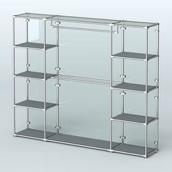 Торговая система ХРОМ (задняя стенка - стекло) 2430 мм с полками ДСП и поручнями №3, Темно-Серый