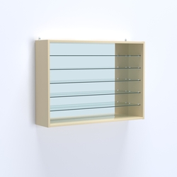 Витрина настенная №203-6Г открытая зеркальная с пятью полками из стекла, Крем Вайс