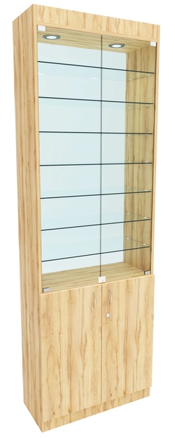 Стеклянная витрина №6-2 с каркасом из ДСП (задняя стенка - стекло), Дуб Золотистый