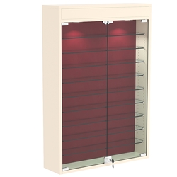 Настенная витрина с бархатом серии БАРОН №2-3А (девять полок), Крем Вайс + 07 Red