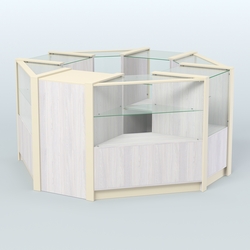 Торговый островок в стиле ЛОФТ с одним рядом прозрачных полок №2 (4,72 кв.м), Ясень Анкор светлый и Крем Вайс