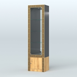 Витрина зеркальная с декором №ВБА-4, Черный и Дуб Золотистый 10-U1148