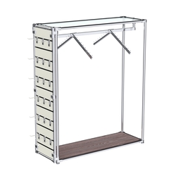 Хромированный стенд-вешало ETD-12 №1-1 (торец-ЭП) с полкой стекло 6мм (прозрачное), Ясень Анкор темный