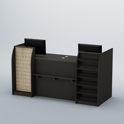 Ресепшен Атлант с фасадными наклонными полочками и экономпанелью №5, Черный + Дуб Сонома