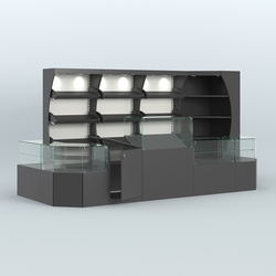 Угловой павильон со стеклянными прилавками для продажи хлеба и выпечки №3, Черный и Белый