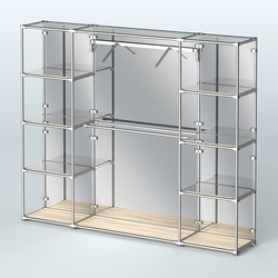 Торговая система ХРОМ (задняя стенка - зеркало) 3600 мм с зеркальными полками и поручнями №11, Дуб Сонома