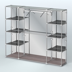 Торговая система ХРОМ (задняя стенка - зеркало) 2430 мм с тонированными полками и поручнями №11, Ясень Анкор темный