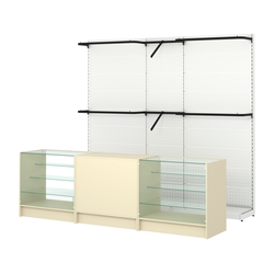 Комплект стеллажей с комбо поручнями и прилавков ЭК-4 для торговли одеждой №11, Крем Вайс