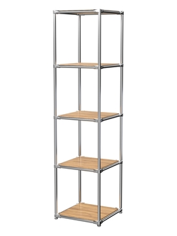 Торговый хромированный стеллаж с полками ДСП №1, Дуб Золотистый