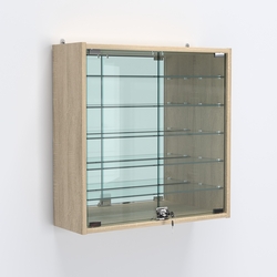 Витрина настенная №201-6А с пятью полками и зеркальной стенкой, Дуб Сонома