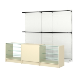 Комплект стеллажей с П-поручнями и прилавков ЭК-4 для торговли одеждой №3, Крем Вайс