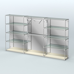 Торговая система ХРОМ (задняя стенка - зеркало) 3600 мм с прозрачными полками и поручнями №9, Крем Вайс