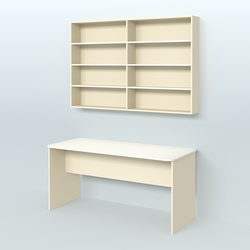 Распаковочный большой стол с антресолью для аптеки Р-05, Крем Вайс + Белый