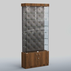 Высокая стеклянная витрина КАПИТОНЕ №31, Орех + Велюр 15 Silver