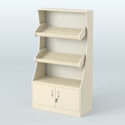 Стеллаж низкий пристенный с деревянными полками для хлебной лавки ХЛ-2, Крем Вайс + Белый