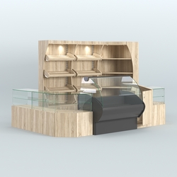 Угловой павильон с широкими прилавками для торговли хлебом и выпечкой №1, Дуб сонома