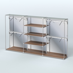 Торговая система ХРОМ (задняя стенка - зеркало) 3600 мм с полками ДСП и поручнями №5, Орех