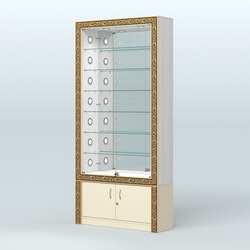 Витрина с декором и зеркальной задней стенкой №ВБА-32С, Ясень Анкор светлый и Крем Вайс