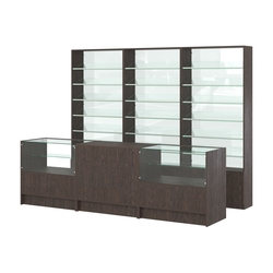 Комплект стеллажей с наклонными стеклянными полками SL-6 №12-1 и прилавков ЭК-03, Дуб Венге