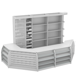 Комплект кассовой зоны со скошенным фасадом и стеллажом под сигареты большой №3-1, Серый