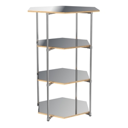 Торговый стенд ЗВЕЗДА с тремя шестигранными зеркальными полками №4, Дуб Золотистый