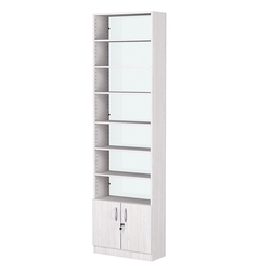 Стеллаж из ДСП с 6-ю полками 250x600 мм серии LEVEL-6 №4-1 (З/C - СТЕКЛО), Ясень Анкор светлый