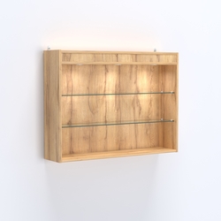 Витрина настенная №203-3Г открытого доступа со стеклянными полками и верхней подсветкой, Дуб Золотистый