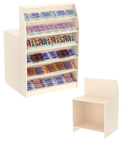 Торговый кассовый прилавок импульсных покупок с высоким фасадным стеллажом Импульс №2-1-900, Крем Вайс