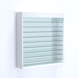 Витрина настенная №204-8Г зеркальная без дверей с фризом и девятью полками, Белый