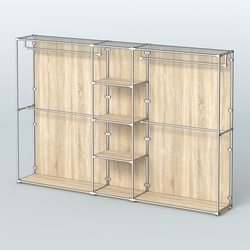 Торговая система ХРОМ (задняя стенка - ДСП) 3030 мм с полками ДСП и поручнями №4, Дуб Сонома