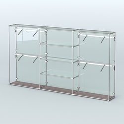 Торговая система ХРОМ (задняя стенка - стекло) 3600 мм с прозрачными полками и поручнями №5, Ясень Анкор темный